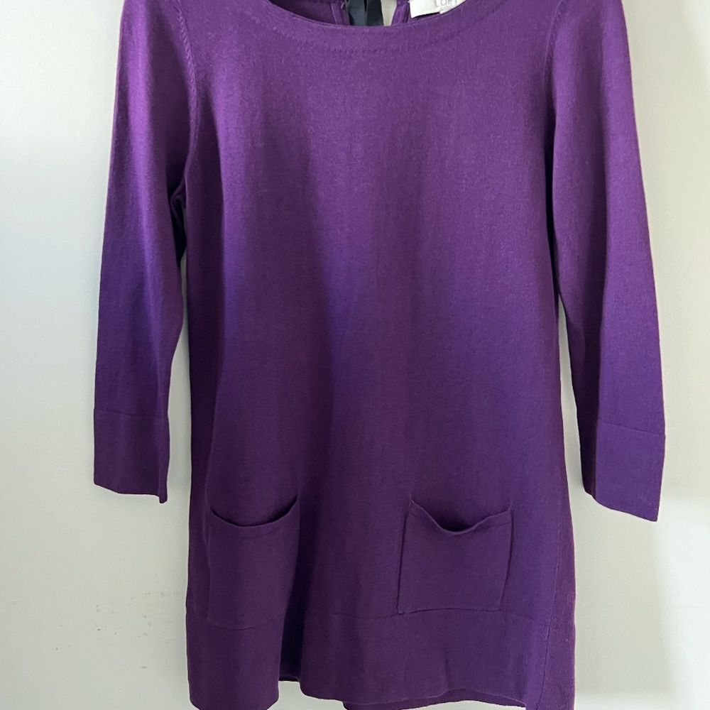 Ann Taylor LOFT Wool Blend Plum Purple Front Pocket Sweater Size S